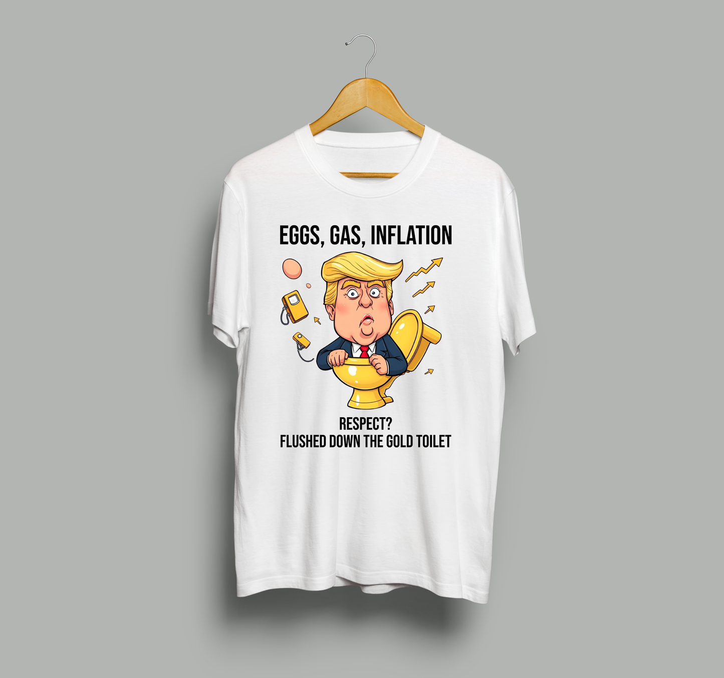 Funny Political Satire T-Shirt "Flushed Down the Gold Toilet" Inflation & Economy Tee, Unisex classic tee