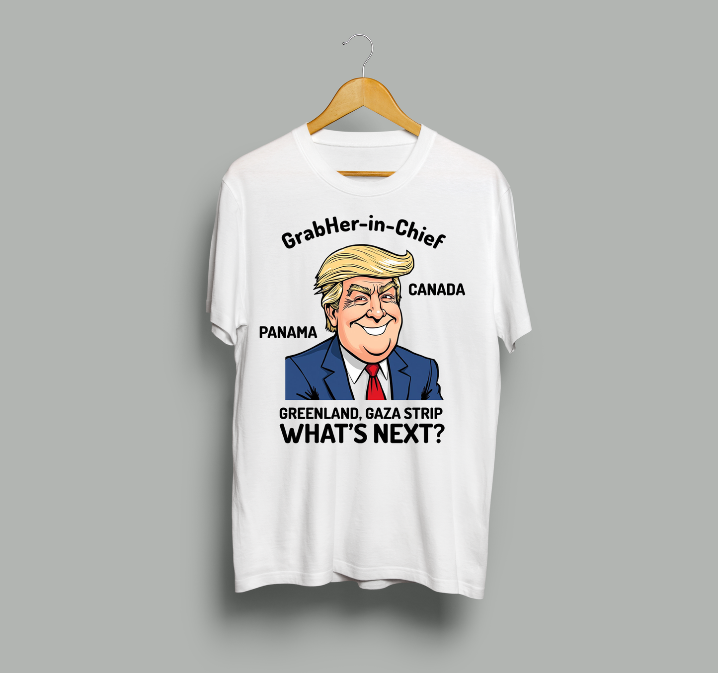 Funny Political Satire T-Shirt – GrabHer-in-Chief, Trump Caricature, Anti-Trump Meme, Political Humor Tee